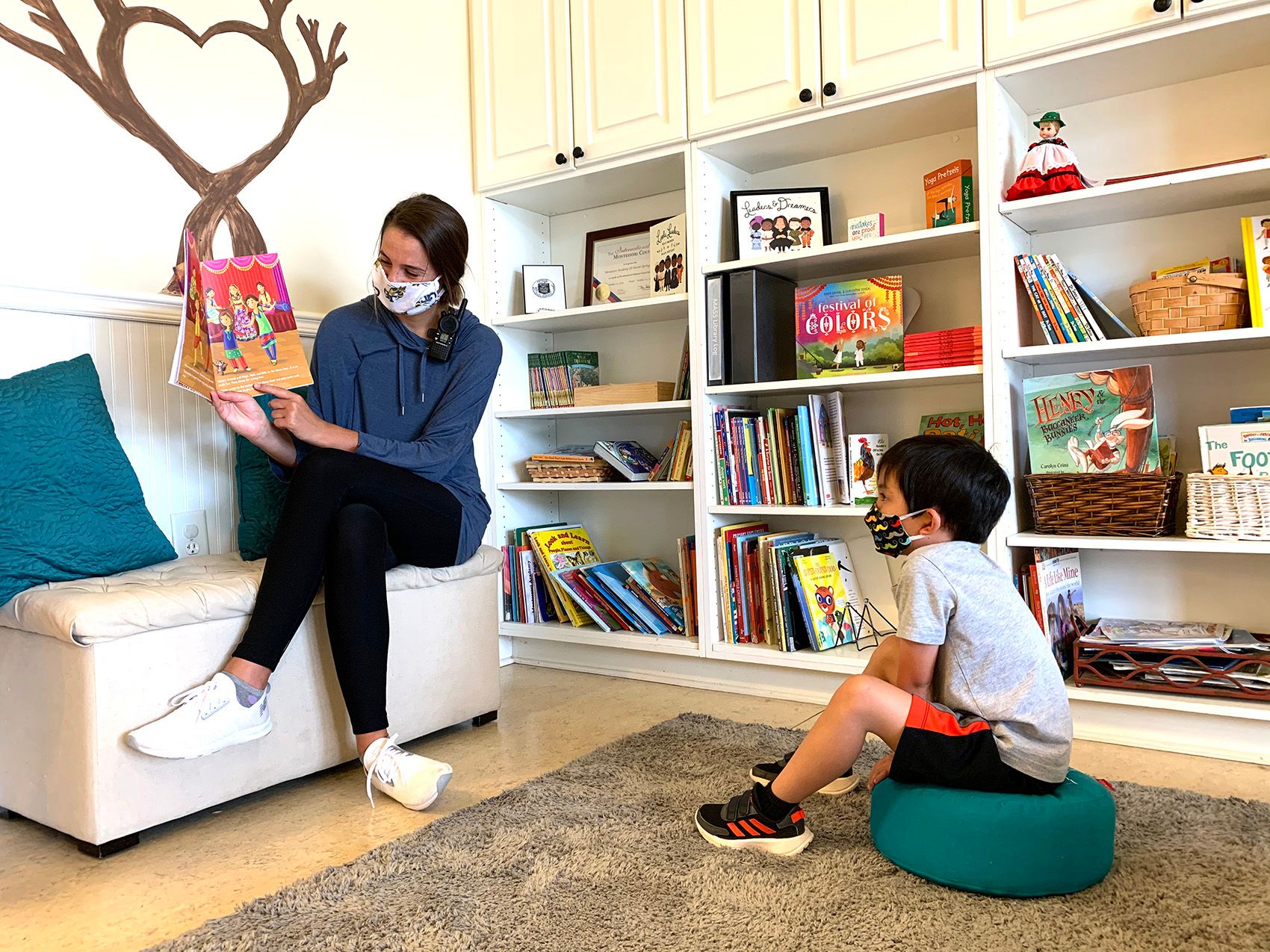 Children practicing self-care skills like dressing and tidying in a Montessori environment.